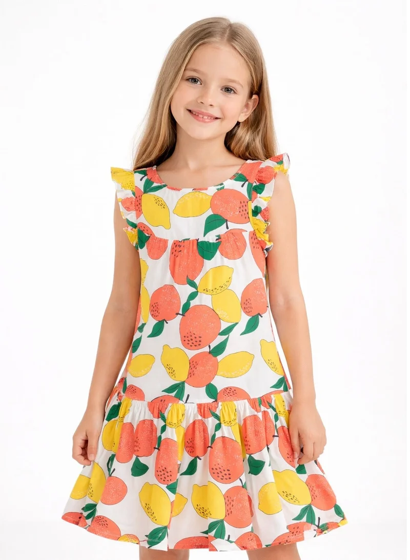 MINOTI Girls strap dress with frill detail white